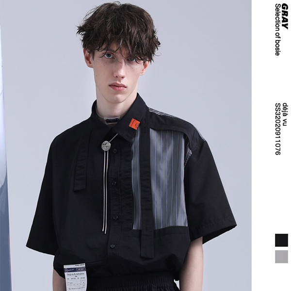 Bosie summer short -sleeved shirt male couple stitching fashion, loose personality shirt female tide brand design sense